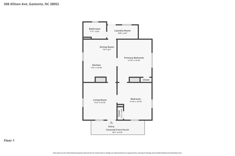 1,115/Mo, 508 Allison St W Gastonia, NC 28052 Floor Plan View