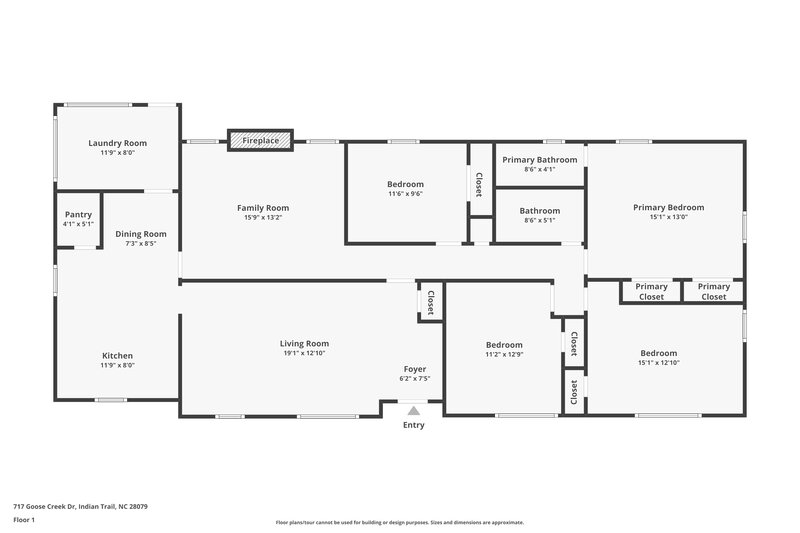 1,840/Mo, 717 Goose Creek Dr Indian Trail, NC 28079 Floorplan View