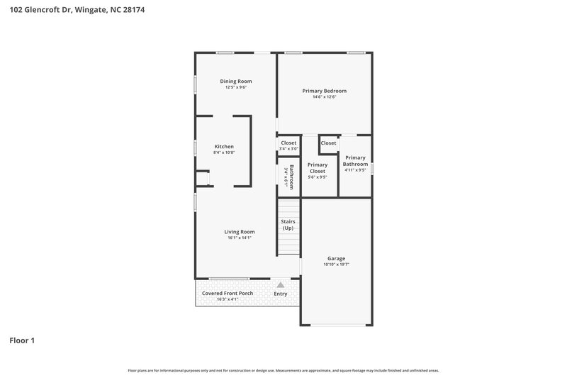 1,890/Mo, 102 Glencroft Dr Wingate, NC 28174 Floor Plan View