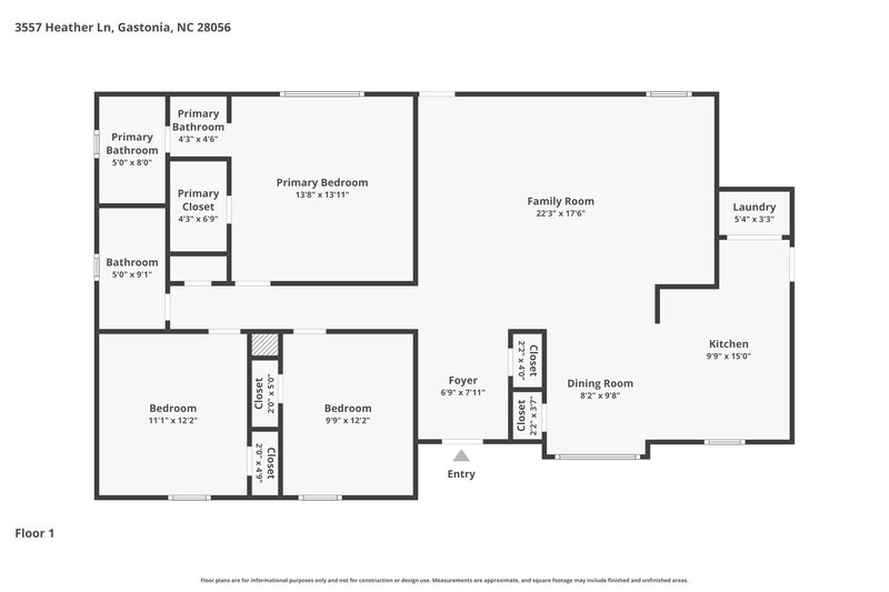 1,820/Mo, 3557 Heather Ln Gastonia, NC 28056 Floor Plan View