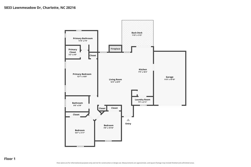 1,800/Mo, 5833 Lawnmeadow Dr Charlotte, NC 28216 Floor Plan View