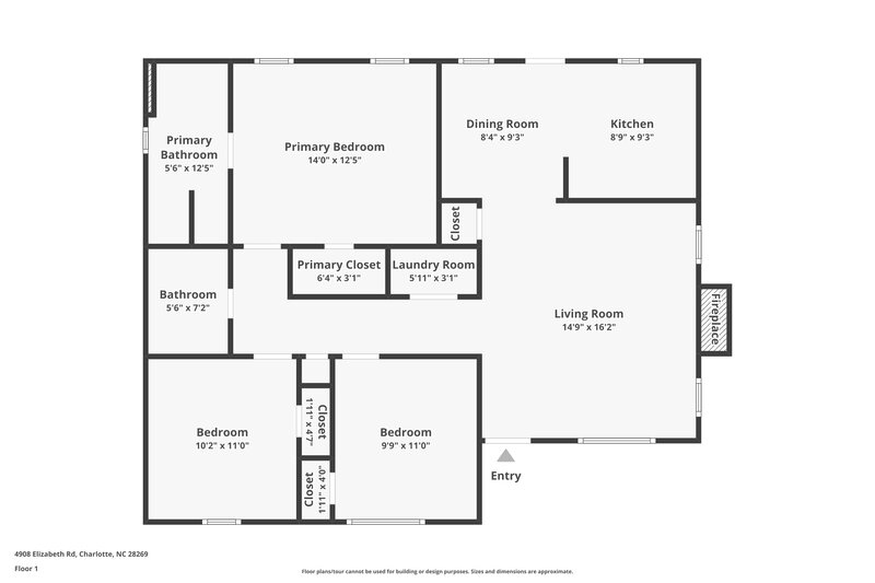 1,605/Mo, 4908 Elizabeth Rd Charlotte, NC 28269 Floor Plan View