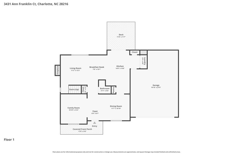 2,040/Mo, 3431 Ann Franklin Ct Charlotte, NC 28216 Floor Plan View