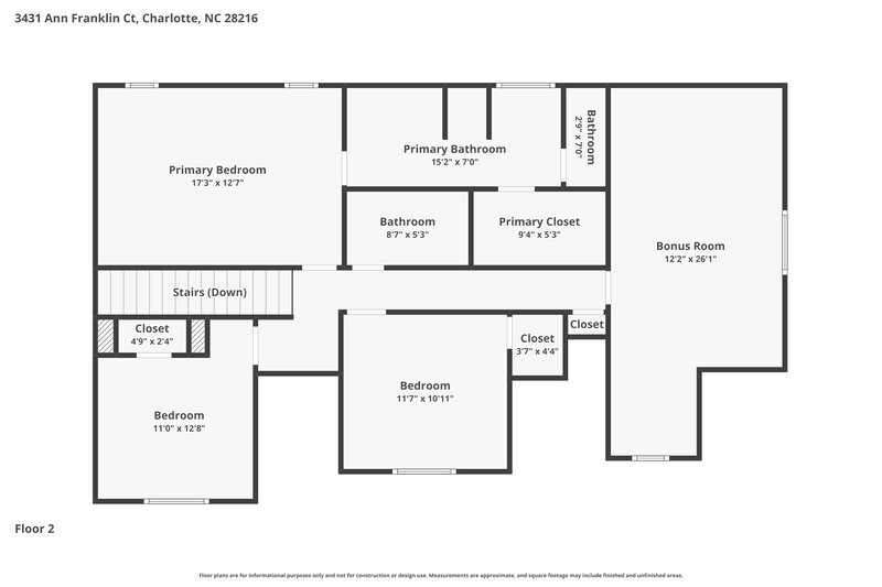 2,040/Mo, 3431 Ann Franklin Ct Charlotte, NC 28216 Floor Plan View 2
