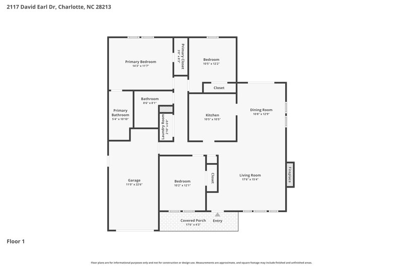 1,900/Mo, 2117 David Earl Dr Charlotte, NC 28213 Floor Plan View