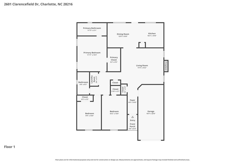 1,930/Mo, 2601 Clarencefield Drive Charlotte, NC 28216 Floor Plan View