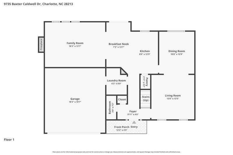 1,935/Mo, 9735 Baxter Caldwell Dr Charlotte, NC 28213 Floor Plan View