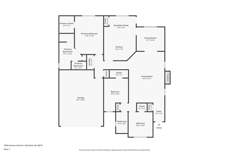 2,050/Mo, 7230 Frances Irene Dr Charlotte, NC 28215 Floor Plan View