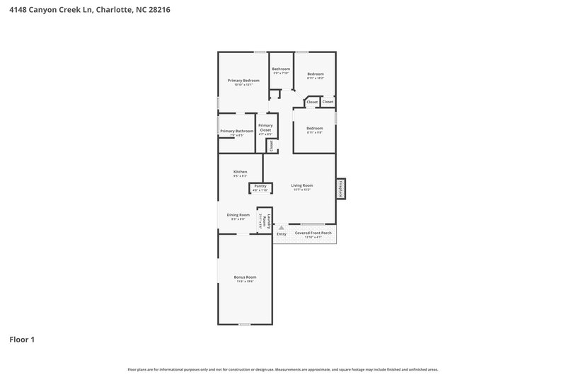 1,805/Mo, 4148 Canyon Creek Ln Charlotte, NC 28216 Floor Plan View