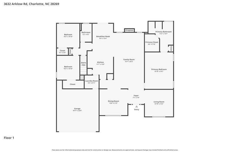 2,505/Mo, 3632 Arklow Rd Charlotte, NC 28269 Floorplan View