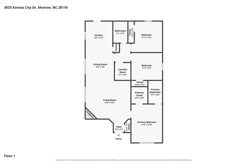 1,905/Mo, 3033 Kansas City Dr Monroe, NC 28110 Floor Plan View