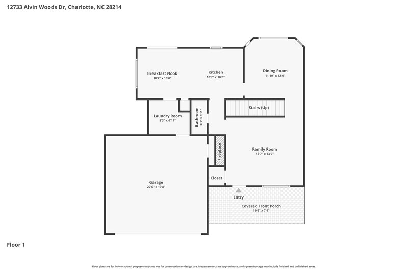 2,075/Mo, 12733 Alvin Woods Dr Charlotte, NC 28214 Floor Plan View