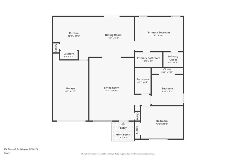 1,600/Mo, 234 Glencroft Dr Unit 21 Wingate, NC 28174 Floorplan View