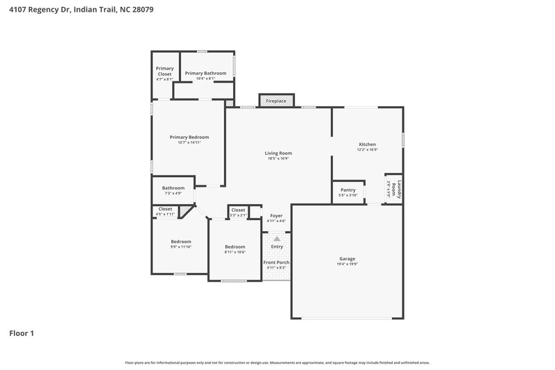 2,055/Mo, 4107 Regency Dr Indian Trail, NC 28079 Floor Plan View