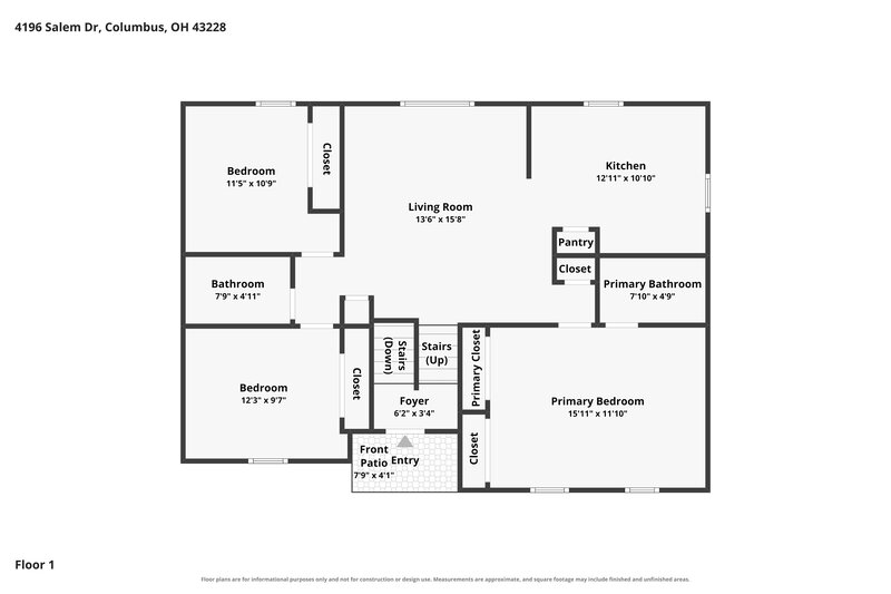 2,130/Mo, 4196 Salem Dr Columbus, OH 43228 Floor Plan View