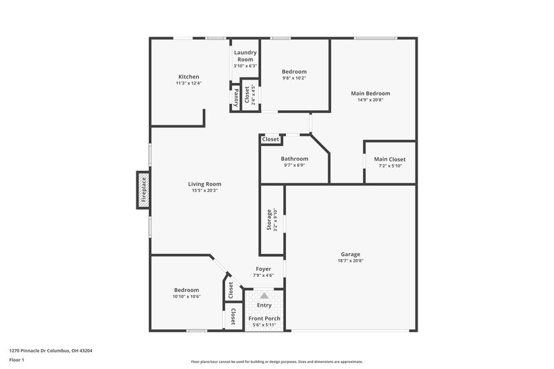 2,050/Mo, 1270 Pinnacle Dr Columbus, OH 43204 Floorplan View