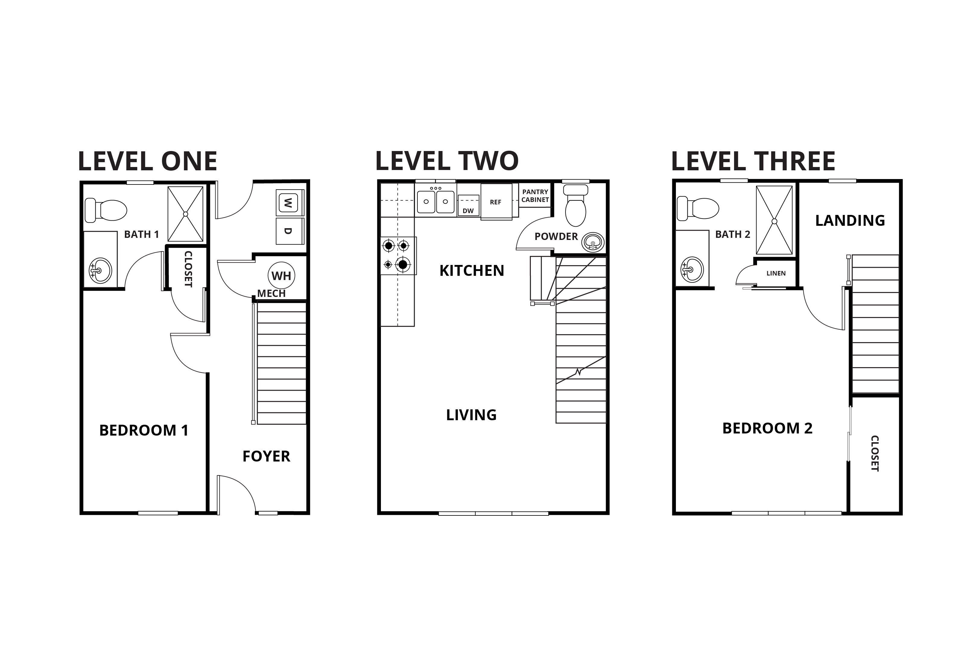 Floorplan: Name: B2-2 Bed-END, Beds: 2, Baths: 2.5, Sqft: 1332