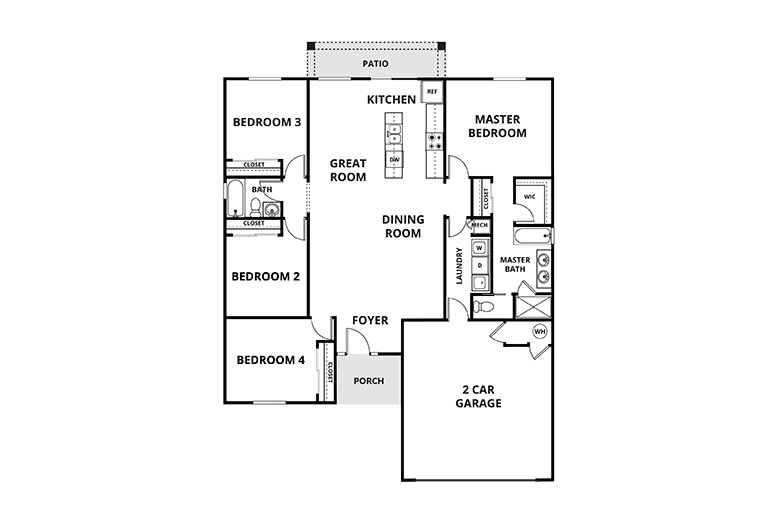 Floorplan: Name: D1-X-1670, Beds: 4, Baths: 2.0, Sqft: 1670