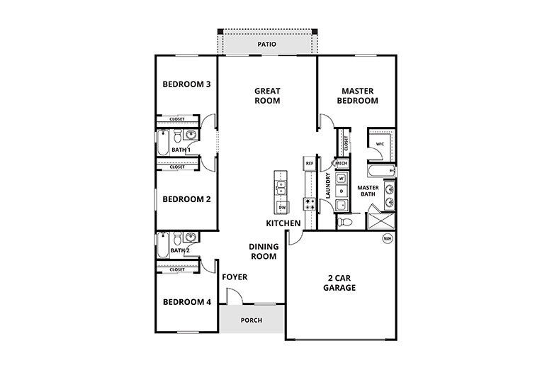 Floorplan: Name: D2-X-1845, Beds: 4, Baths: 3.0, Sqft: 1845