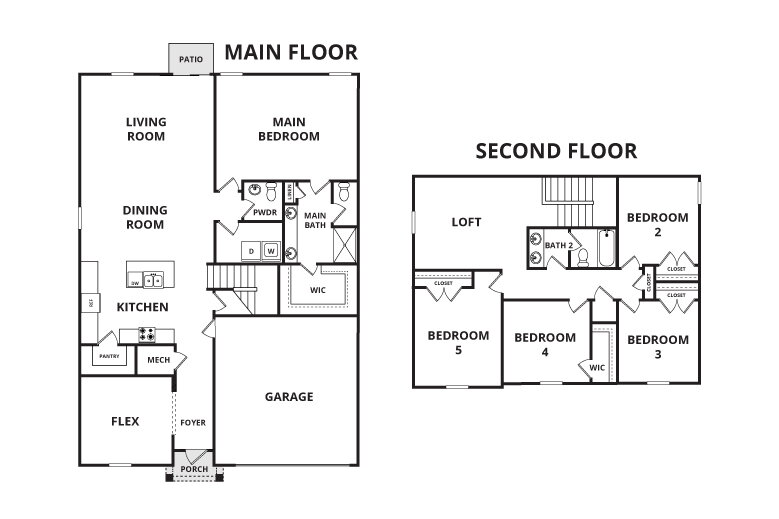 Floorplan: Name: E1-Raleigh, Beds: 5, Baths: 2.5, Sqft: 2896