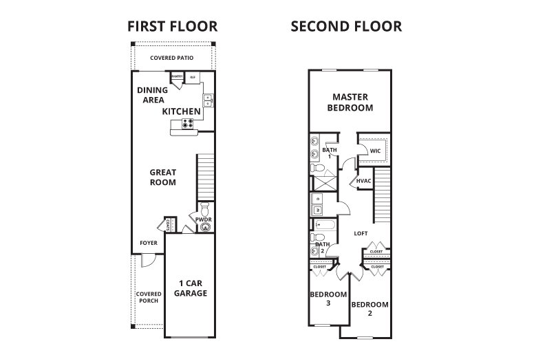 Floorplan: Name: C1-Hampton, Beds: 3, Baths: 2.5, Sqft: 1634