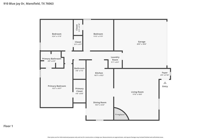 1,990/Mo, 910 Blue Jay Dr Mansfield, TX 76063 Floor Plan View