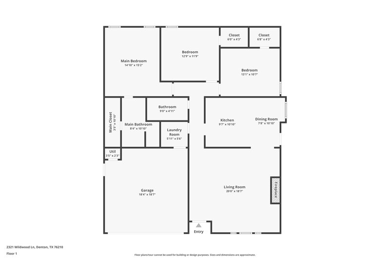 1,910/Mo, 2321 Wildwood Ln Denton, TX 76210 Floor Plan View