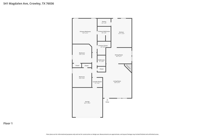 1,815/Mo, 541 Magdalen Ave Crowley, TX 76036 Floor Plan View