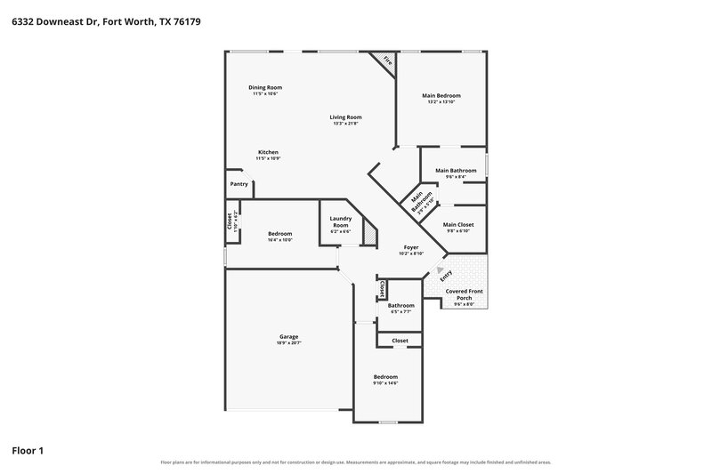 1,995/Mo, 6332 Downeast Dr Fort Worth, TX 76179 Floor Plan View