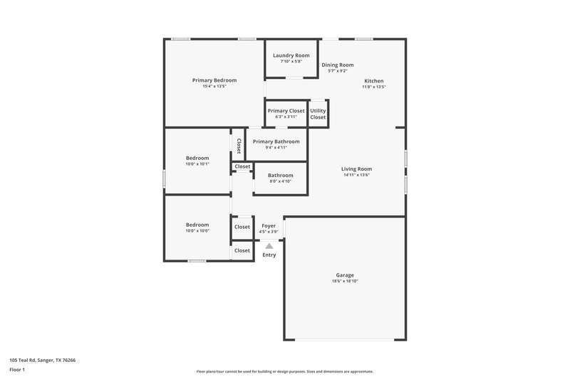 1,485/Mo, 105 Teal Rd Sanger, TX 76266 Floor Plan View