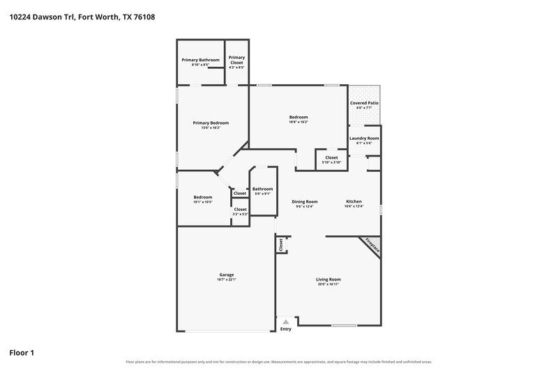 1,830/Mo, 10224 Dawson Trl Fort Worth, TX 76108 Floorplan View