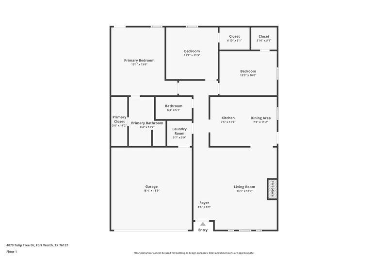 1,850/Mo, 4079 Tulip Tree Dr Fort Worth, TX 76137 Floor Plan View