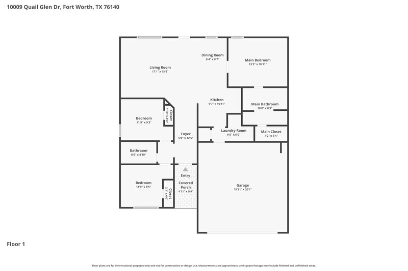 1,810/Mo, 10009 Quail Glen Dr Fort Worth, TX 76140 Floor Plan View