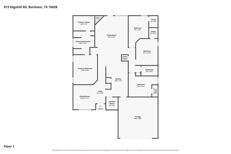 2,180/Mo, 813 Edgehill Rd Burleson, TX 76028 Floor Plan View