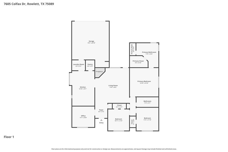 2,135/Mo, 7605 Colfax Dr Rowlett, TX 75089 Floorplan View