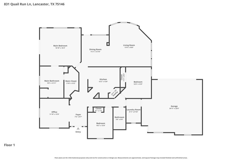 1,810/Mo, 831 Quail Run Ln Lancaster, TX 75146 Floor Plan View