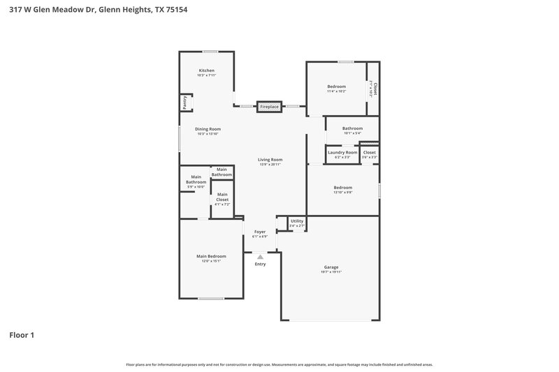 2,055/Mo, 317 W Glen Meadow Dr Glenn Heights, TX 75154 Floor Plan View