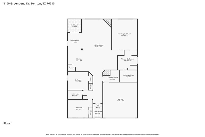 2,120/Mo, 1100 Greenbend Dr Denton, TX 76210 Floor Plan View