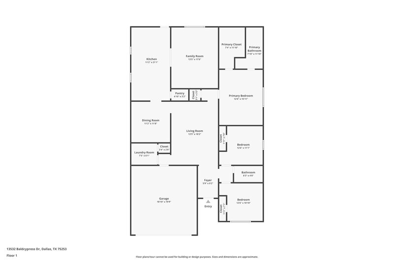 1,645/Mo, 13532 Baldcypress Dr Dallas, TX 75253 Floor Plan View