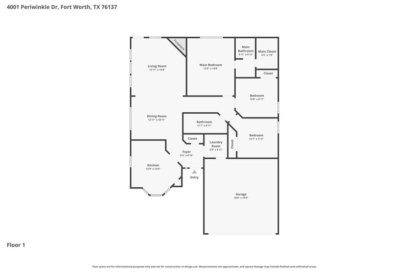 2,050/Mo, 4001 Periwinkle Dr Fort Worth, TX 76137 Floor Plan View