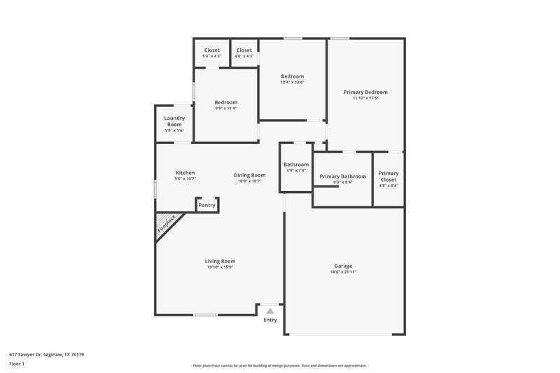 1,875/Mo, 617 Sawyer Dr Saginaw, TX 76179 Floor Plan View