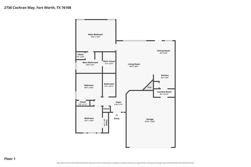 1,860/Mo, 2736 Cochran Way Fort Worth, TX 76108 Floor Plan View