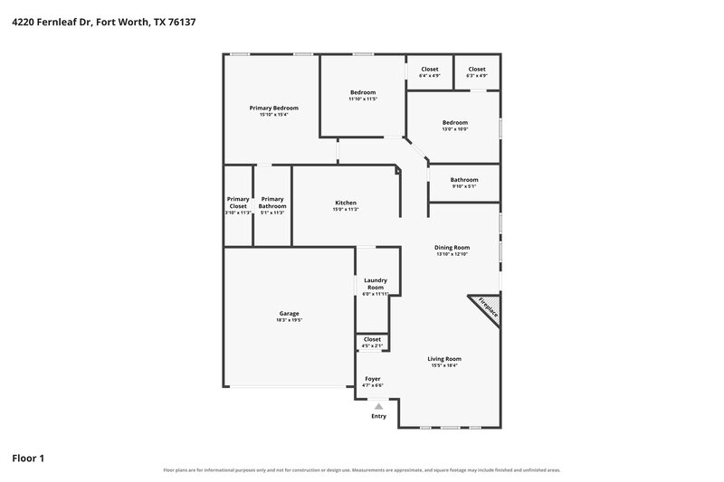1,910/Mo, 4220 Fernleaf Dr Fort Worth, TX 76137 Floor Plan View