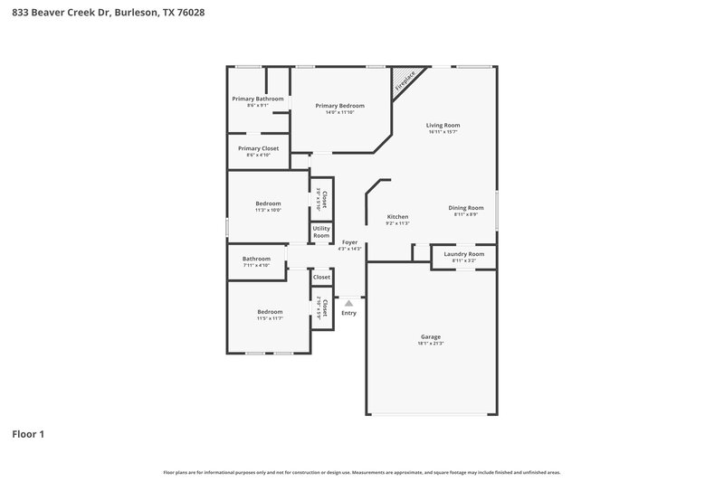 1,905/Mo, 833 Beaver Creek Dr Burleson, TX 76028 Floor Plan View
