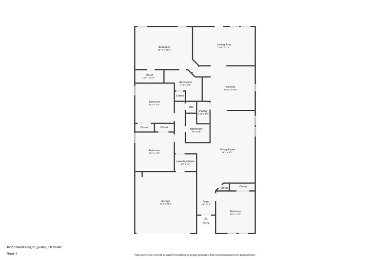 2,175/Mo, 16113 Windsong Ct Justin, TX 76247 Floorplan View