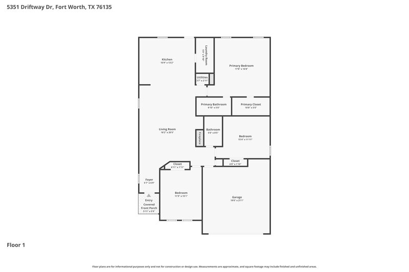 1,970/Mo, 5351 Driftway Dr Fort Worth, TX 76135 Floor Plan View