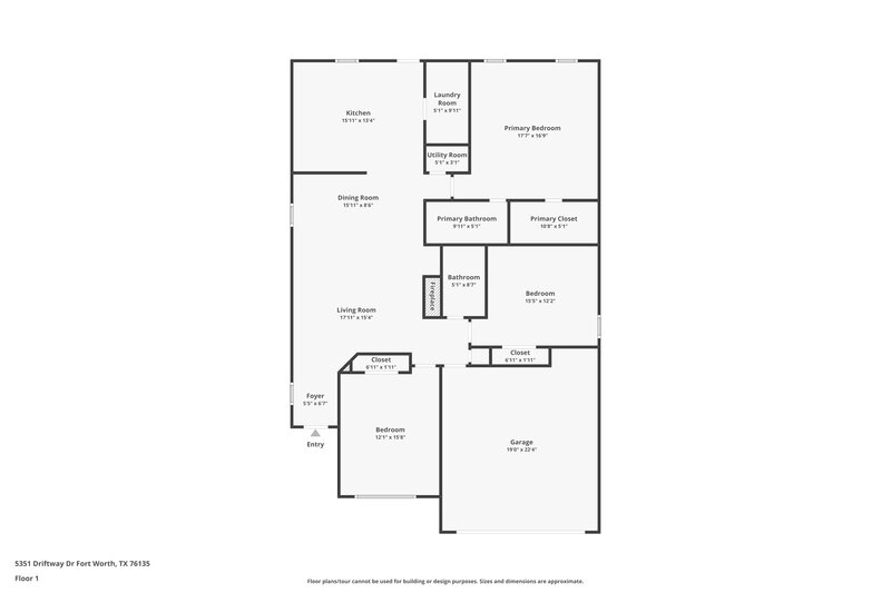 1,975/Mo, 5351 Driftway Dr Fort Worth, TX 76135 Floorplan View