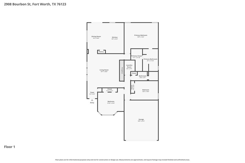 1,880/Mo, 2908 Bourbon St Fort Worth, TX 76123 Floorplan View