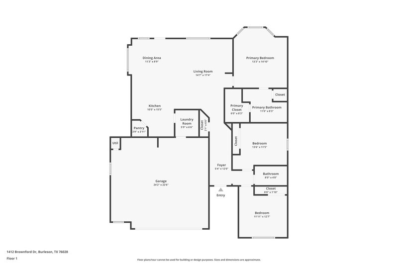 1,870/Mo, 1412 Brownford Dr Burleson, TX 76028 Floor Plan View