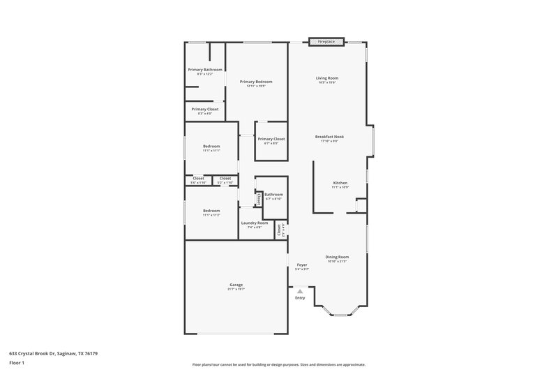 1,900/Mo, 633 Crystal Brook Dr Saginaw, TX 76179 Floor Plan View
